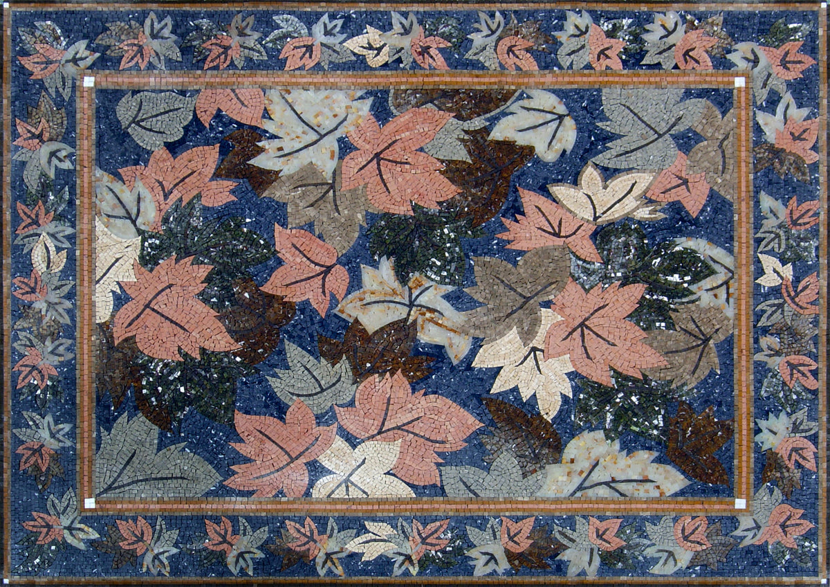 Handmade Marble Mosaic Rug: Floral Stone Art Carpet (64” x 46")