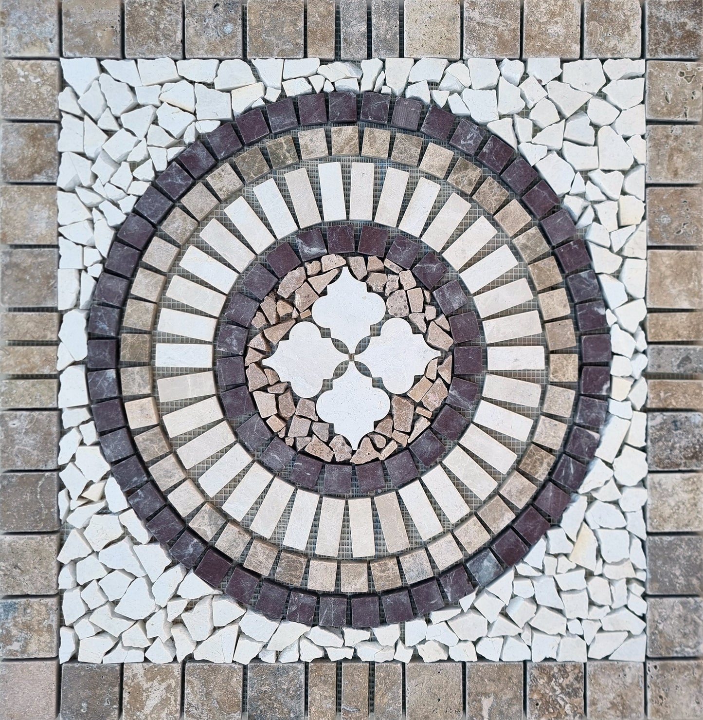 Handmade Marble Mosaic Medallion: Tropical Stone Art (24x24")