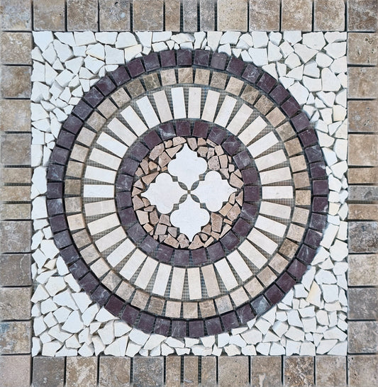 Handmade Marble Mosaic Medallion: Tropical Stone Art (24x24")