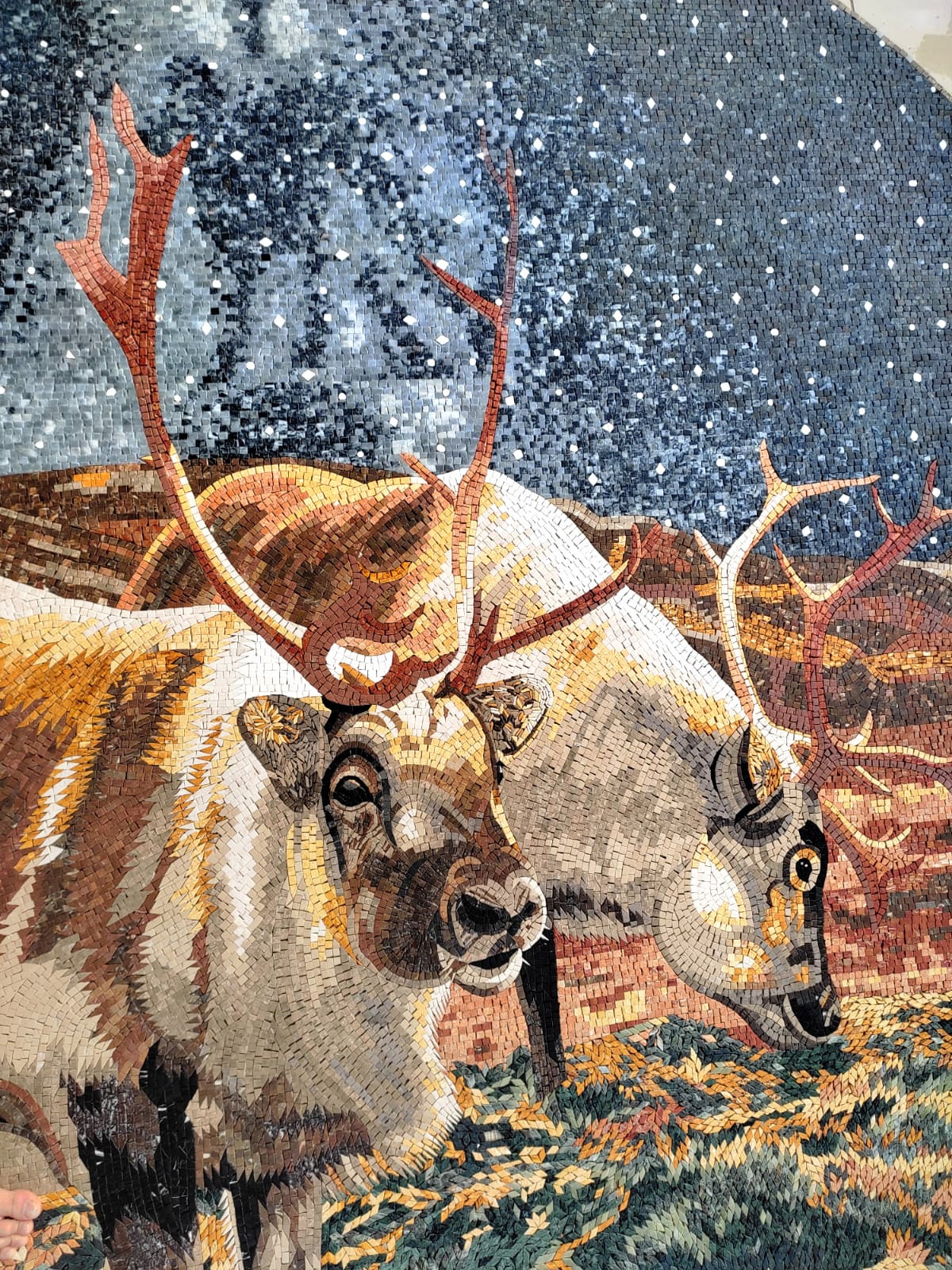 Reindeer Mosaic Tile Art: Handmade Marble Starry Night Wall Decor