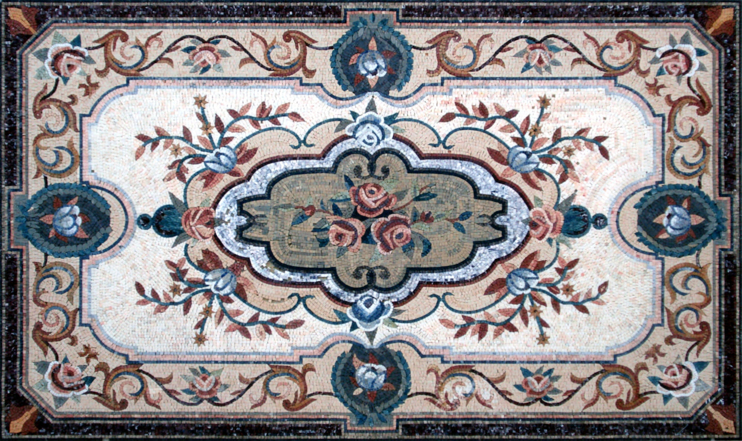 Handmade Marble Mosaic Rug: Floral Pattern, Home Decor