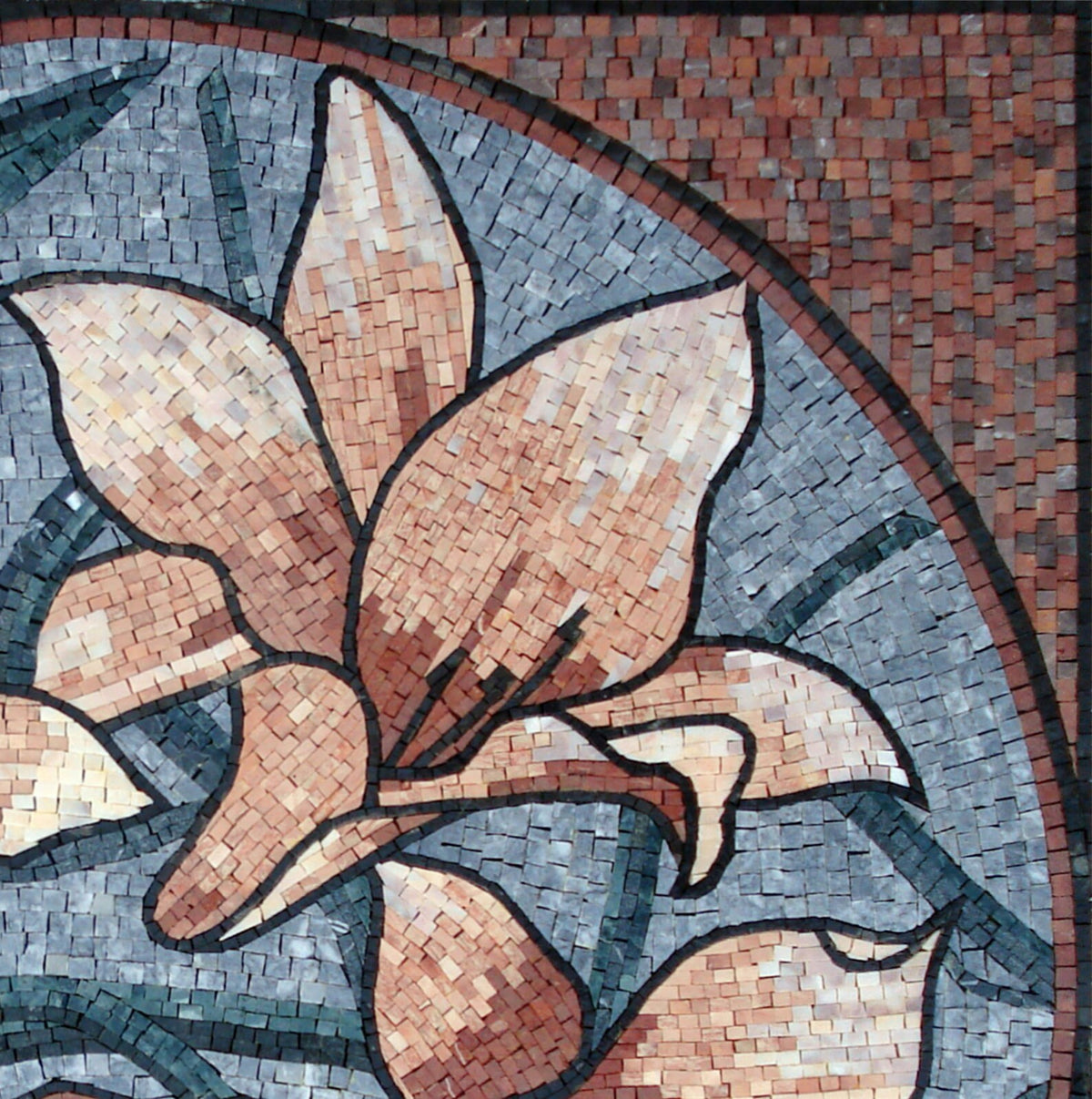 40" Handmade Marble Mosaic Tile: Hibiscus Floral Medallion