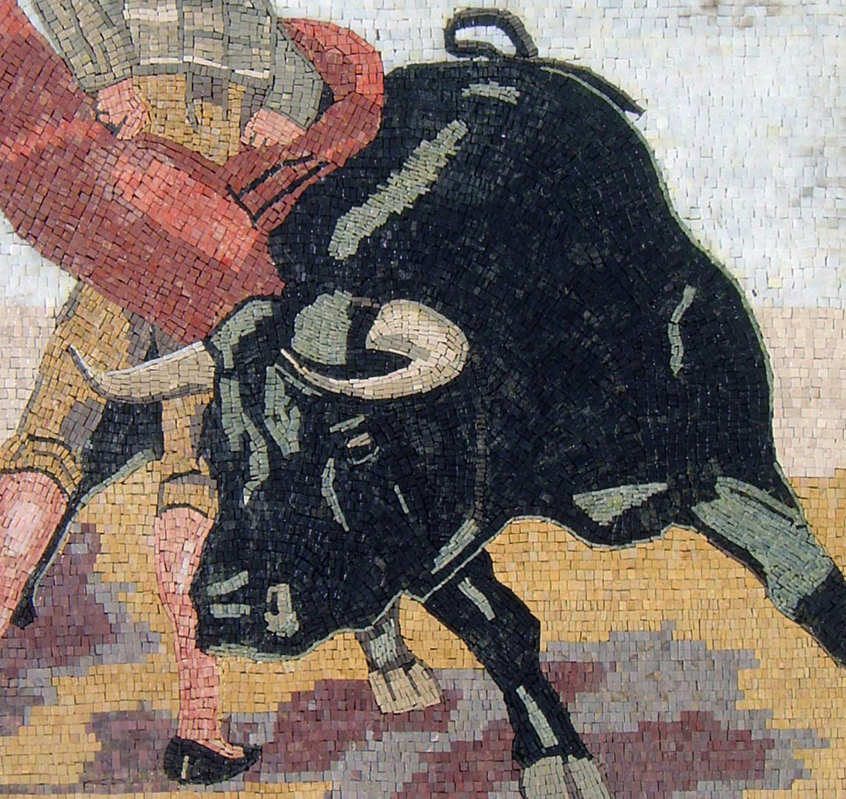 Handmade Bullfight Mosaic Tile Art: Marble Stone Backsplash