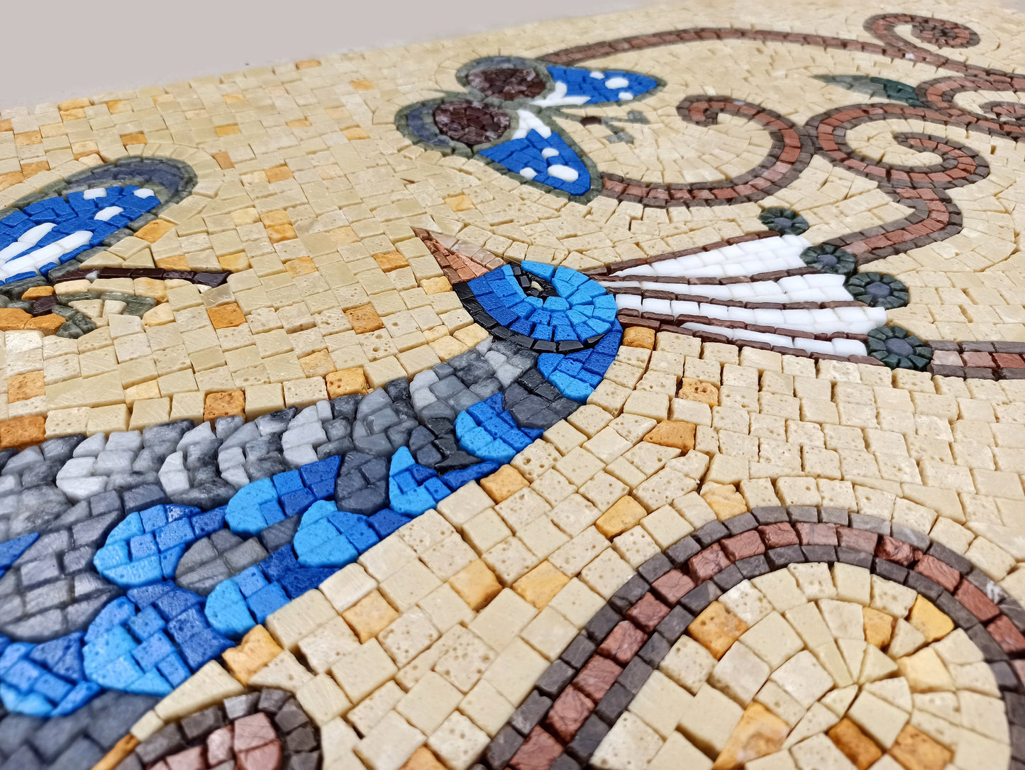 Handmade Peacock Mosaic Tile Art: Blue Butterfly Wall Decor
