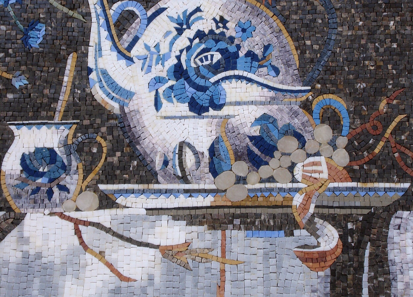 BK099 Handmade Marble Mosaic Teapot Backsplash