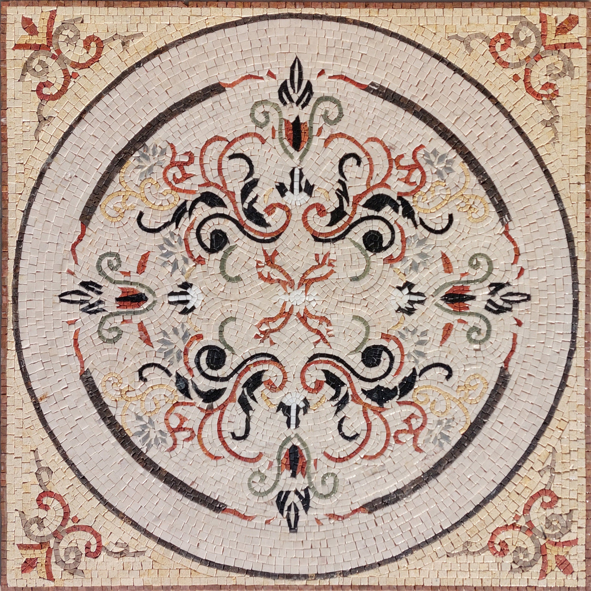 Geometric Floral Marble Mosaic Tile: Handmade Inlay (32x32)