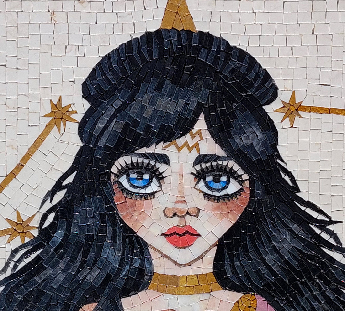 Handmade Aquarius Zodiac Mosaic Tile Art: Home Wall Decor (30x20)
