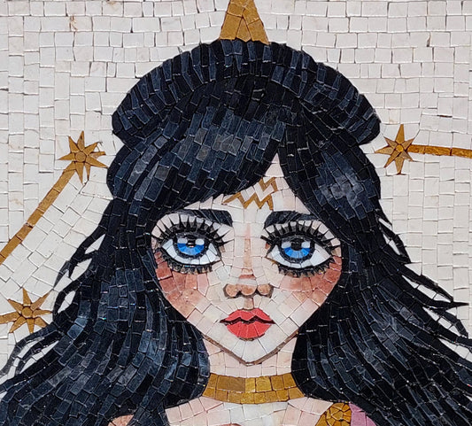 Handmade Aquarius Zodiac Mosaic Tile Art: Home Wall Decor (30x20)