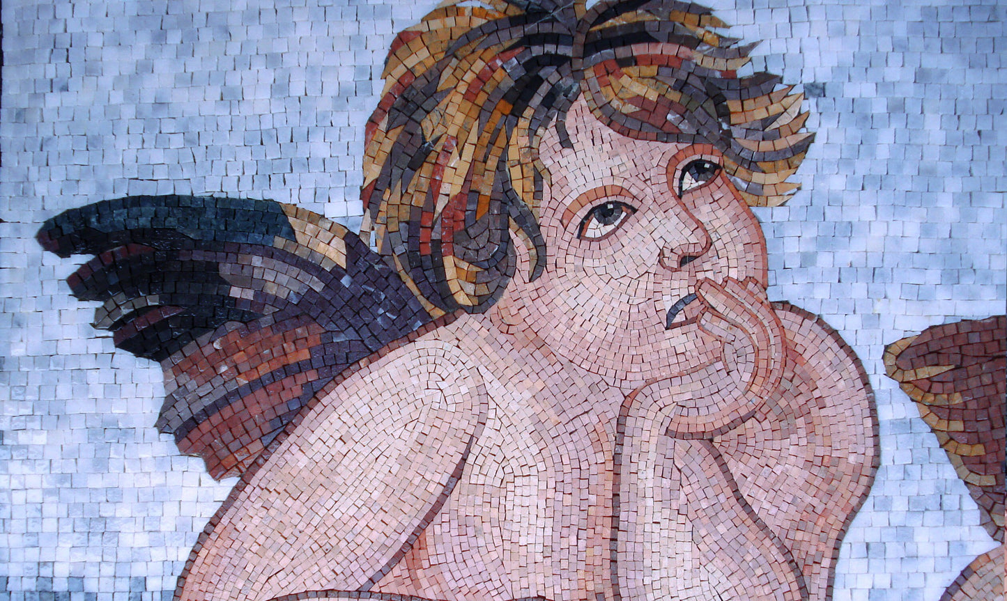 Sistine Madonna Cherubs: Handmade Marble Mosaic Art Tile Backsplash