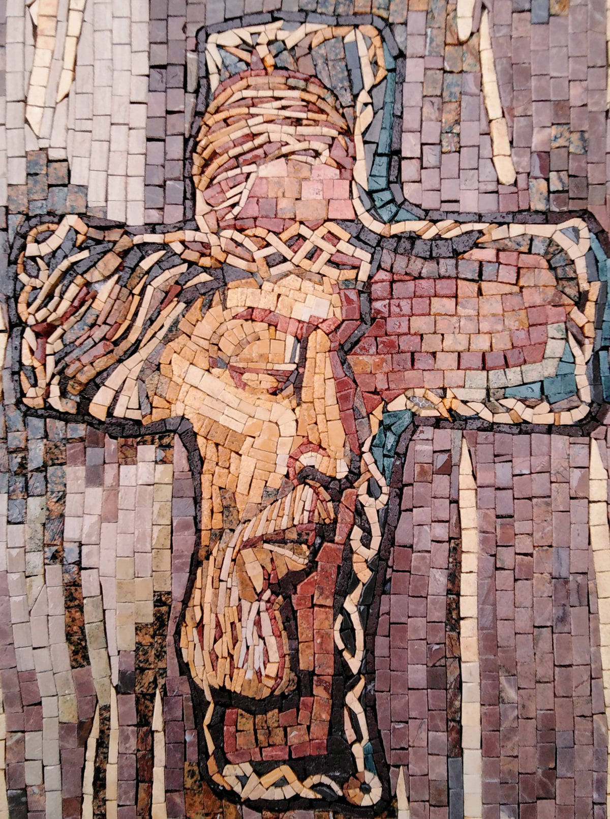 Handmade Jesus and Cross Mosaic Art: Marble Stone Tiles (20x16)