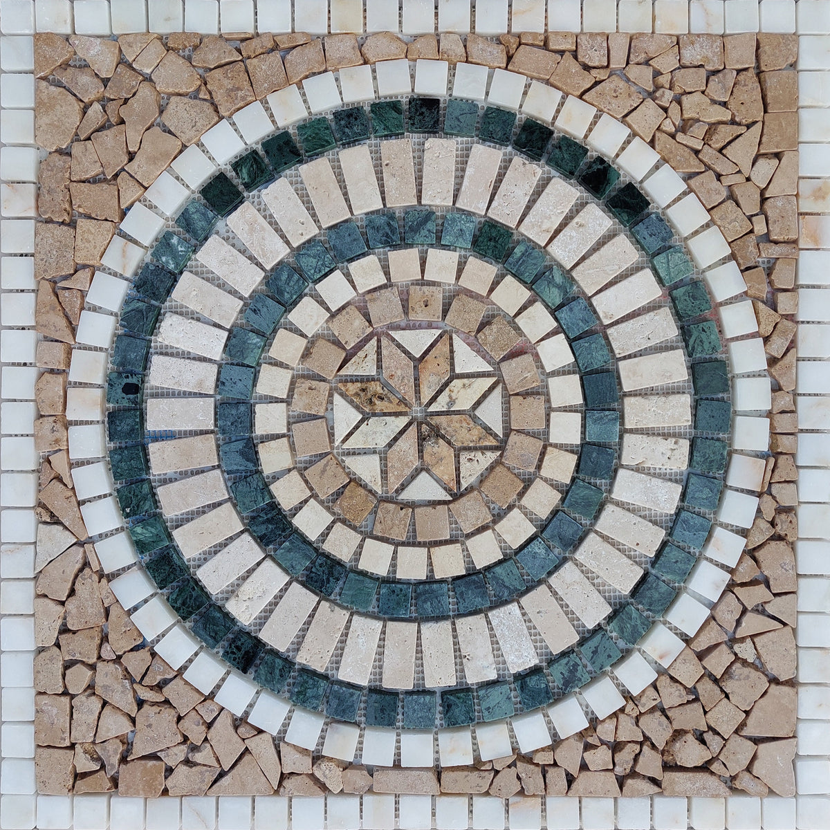 Handmade Marble Mosaic Medallion Art: Square Garden Decor (24x24)