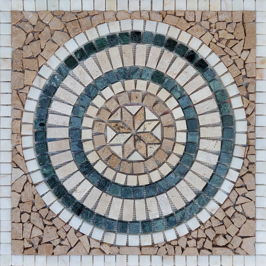 Handmade Marble Mosaic Medallion Art: Square Garden Decor (24x24)
