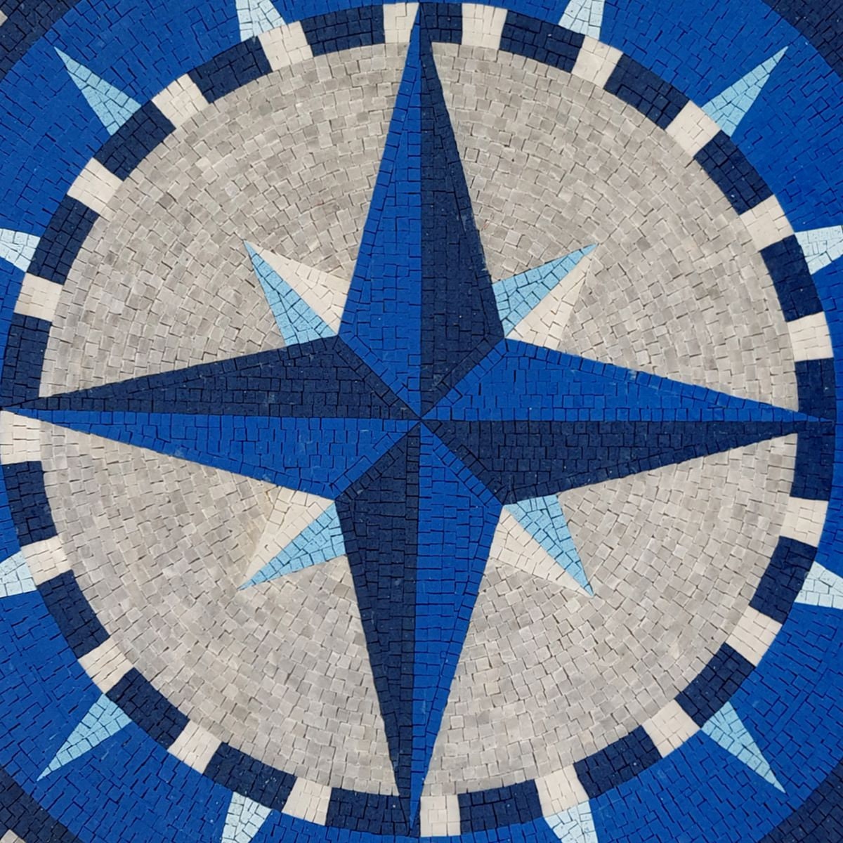Oceanic Opulence - Handcrafted Inlay Blue Colorblocked Nautical Compass Rose Mosaic Medallion - Customization available