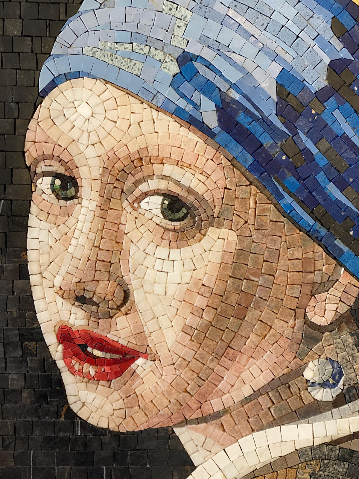 34x28  Girl with a Pearl Earring Mosaic – Vermeer Reproduction, Framed Wall Decor, Customization Available