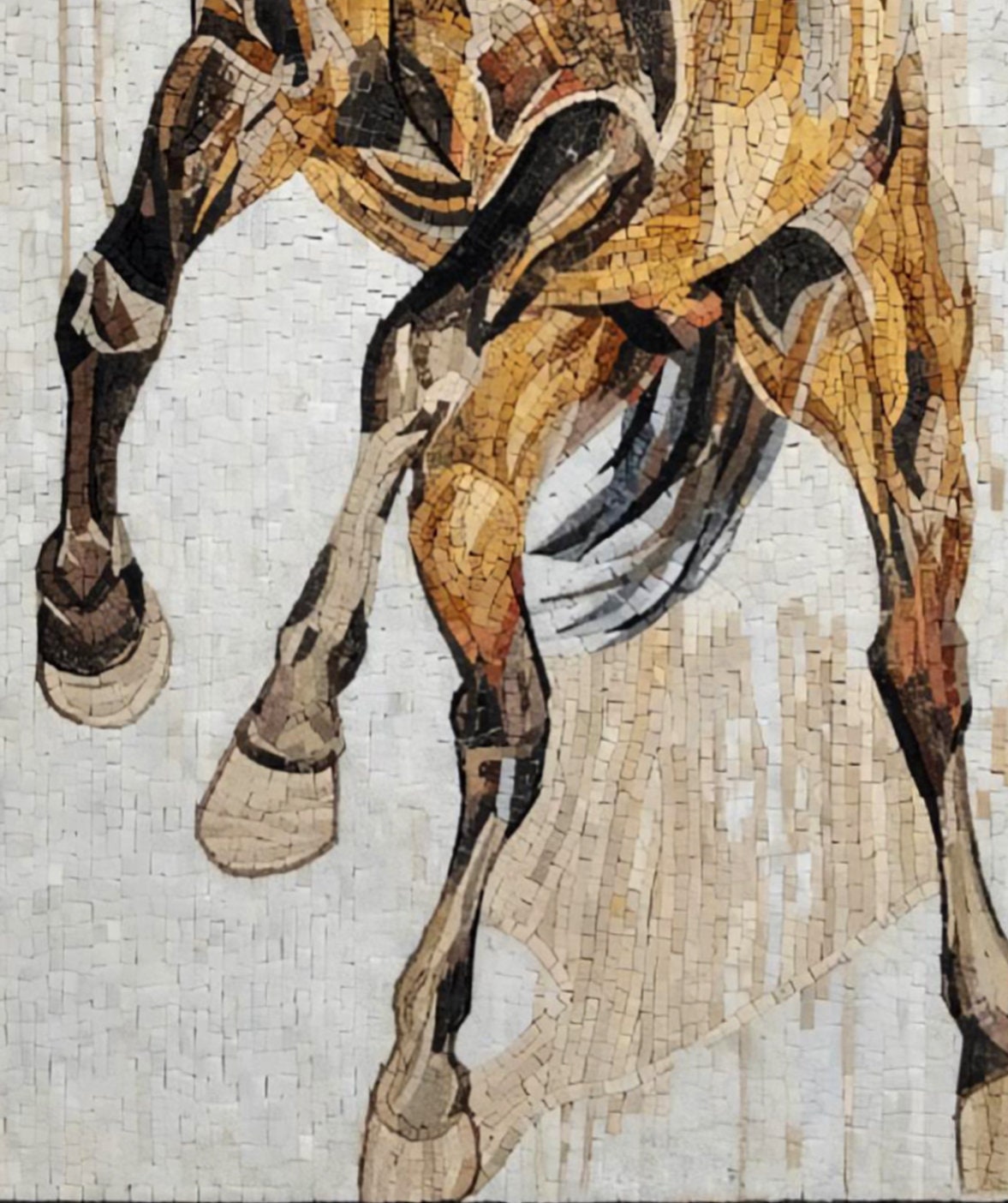 Handmade Horse Mosaic Tile Art: Brown Animal Wall Decor (48x24)