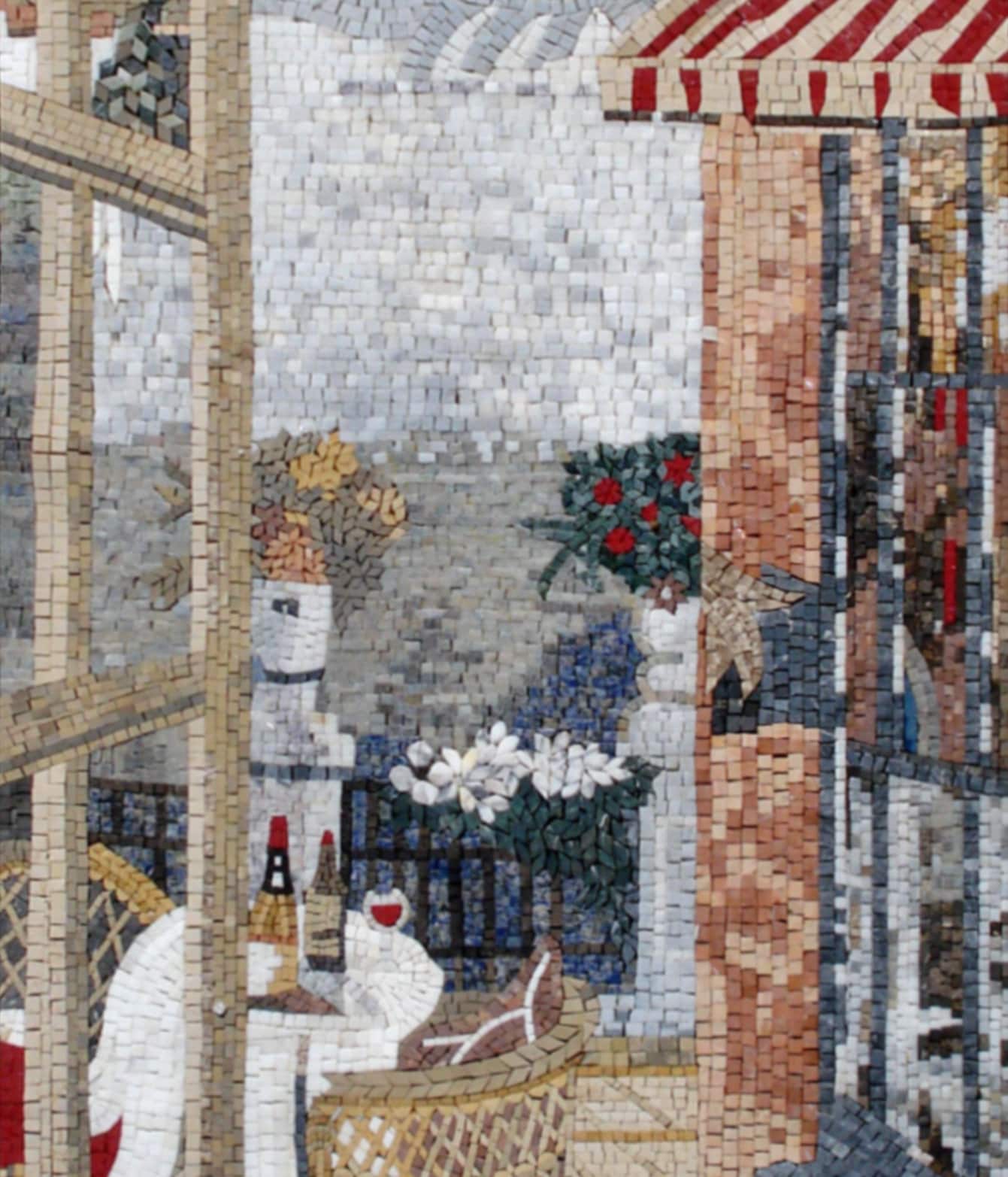 Handmade Coastal City Mosaic Mural: Abstract Stone Tile Artwork