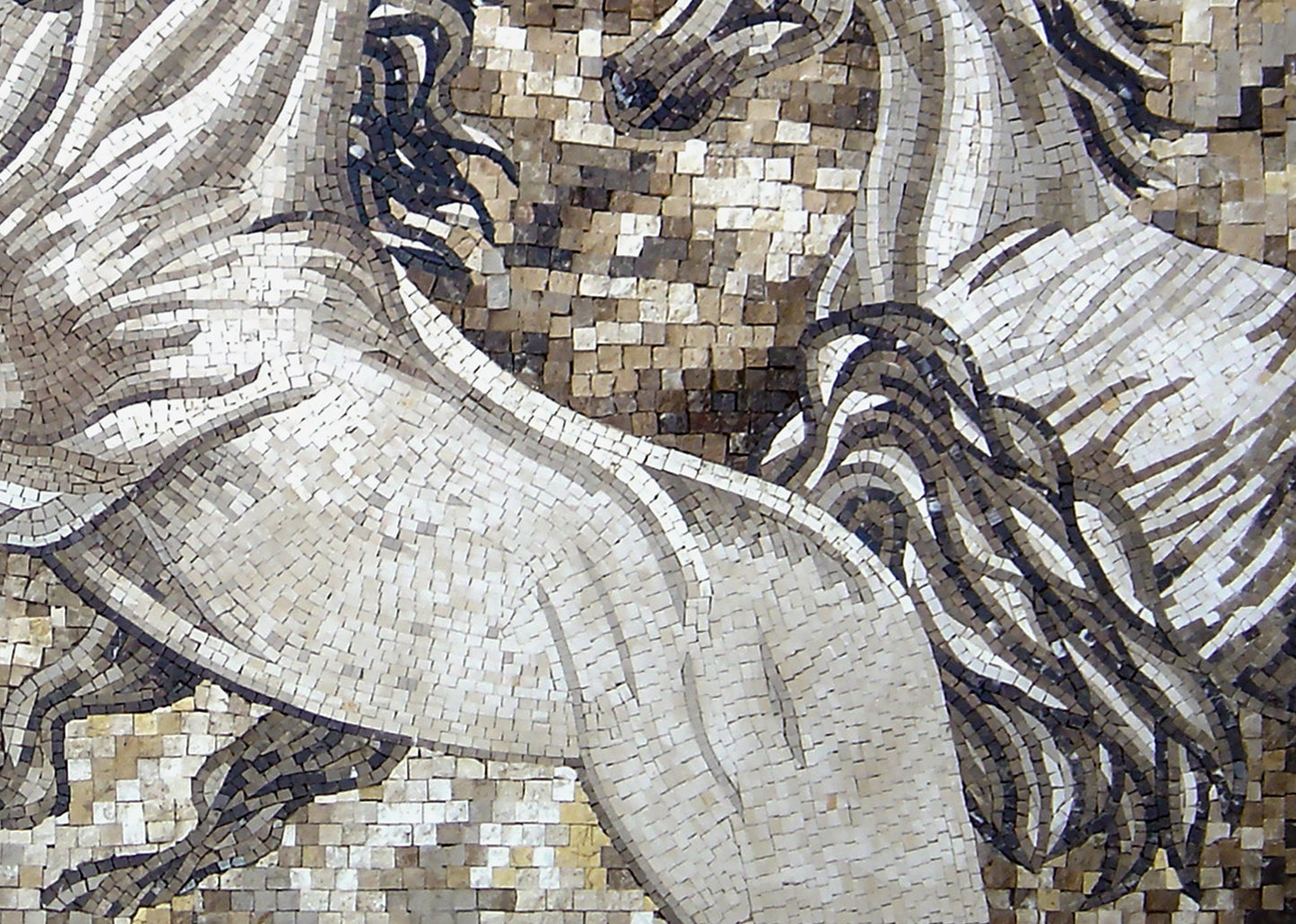 Handmade Running Horses Mosaic Mural: Stone Animal Wall Art (56” x 40")