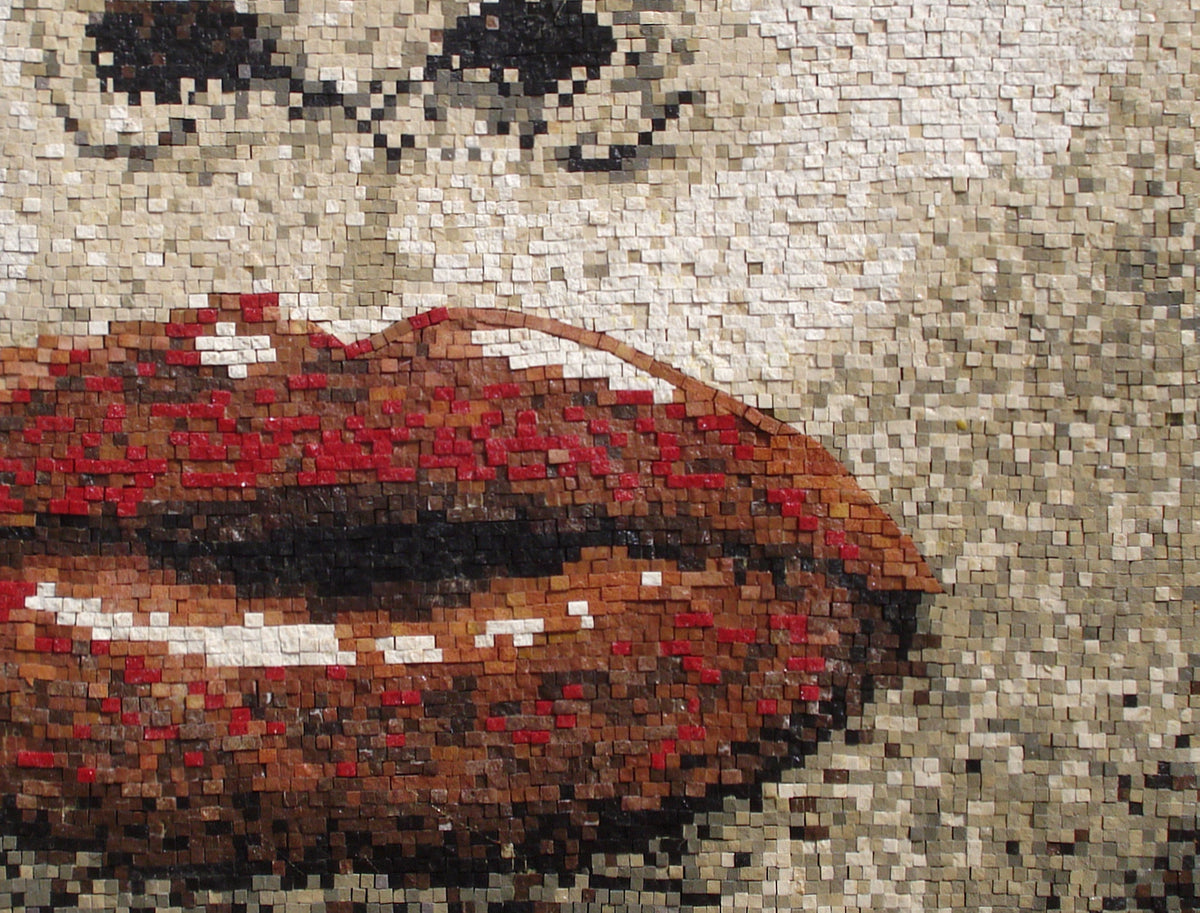 Handmade Lips Mosaic Backsplash: Red Kissing Lips Tile Art (36” x 28”)