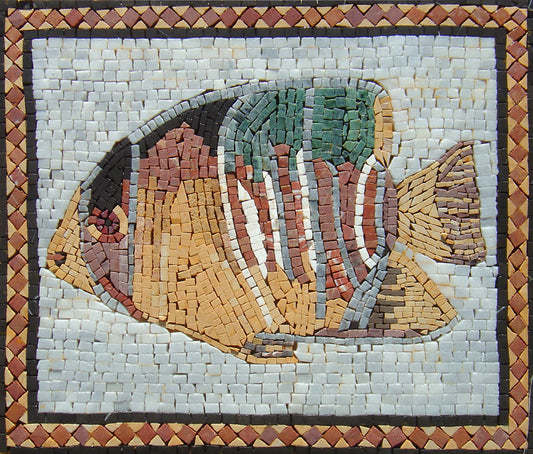 Handmade Fish Mosaic Art: Colorful Kitchen Backsplash Tile (16x14)