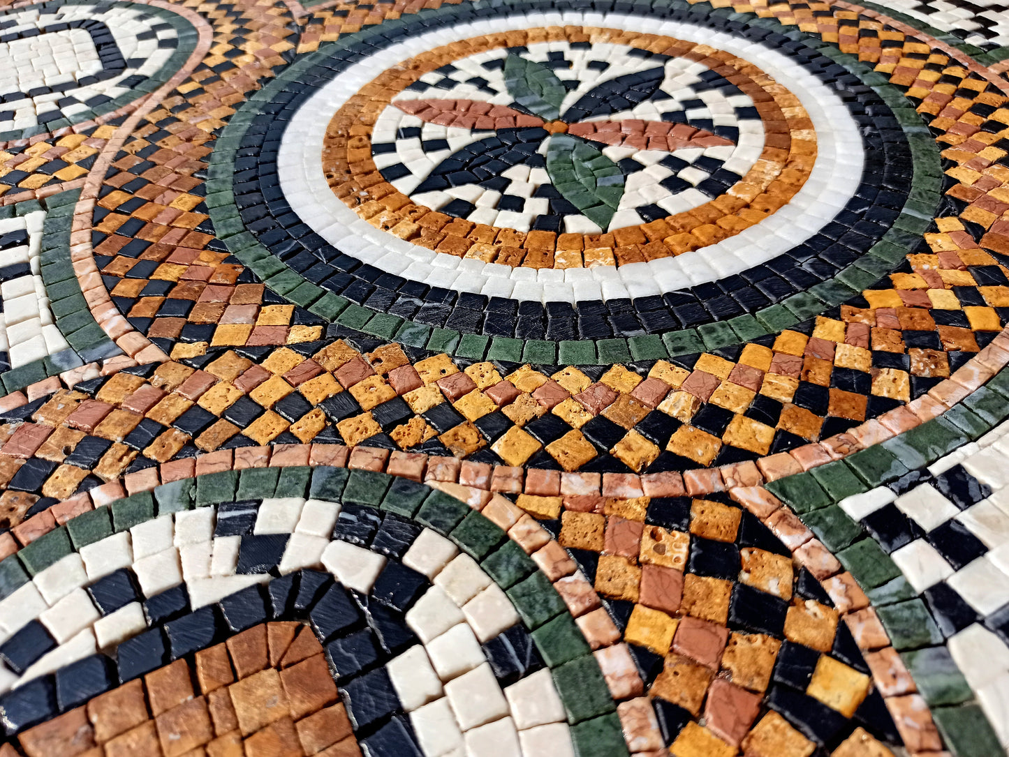 32" Handmade Geometric Floral Marble Mosaic Tile: Indoor/Outdoor Decor