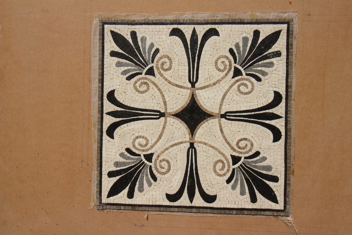 Handmade Floral Marble Mosaic Tile: 24" Square Medallion