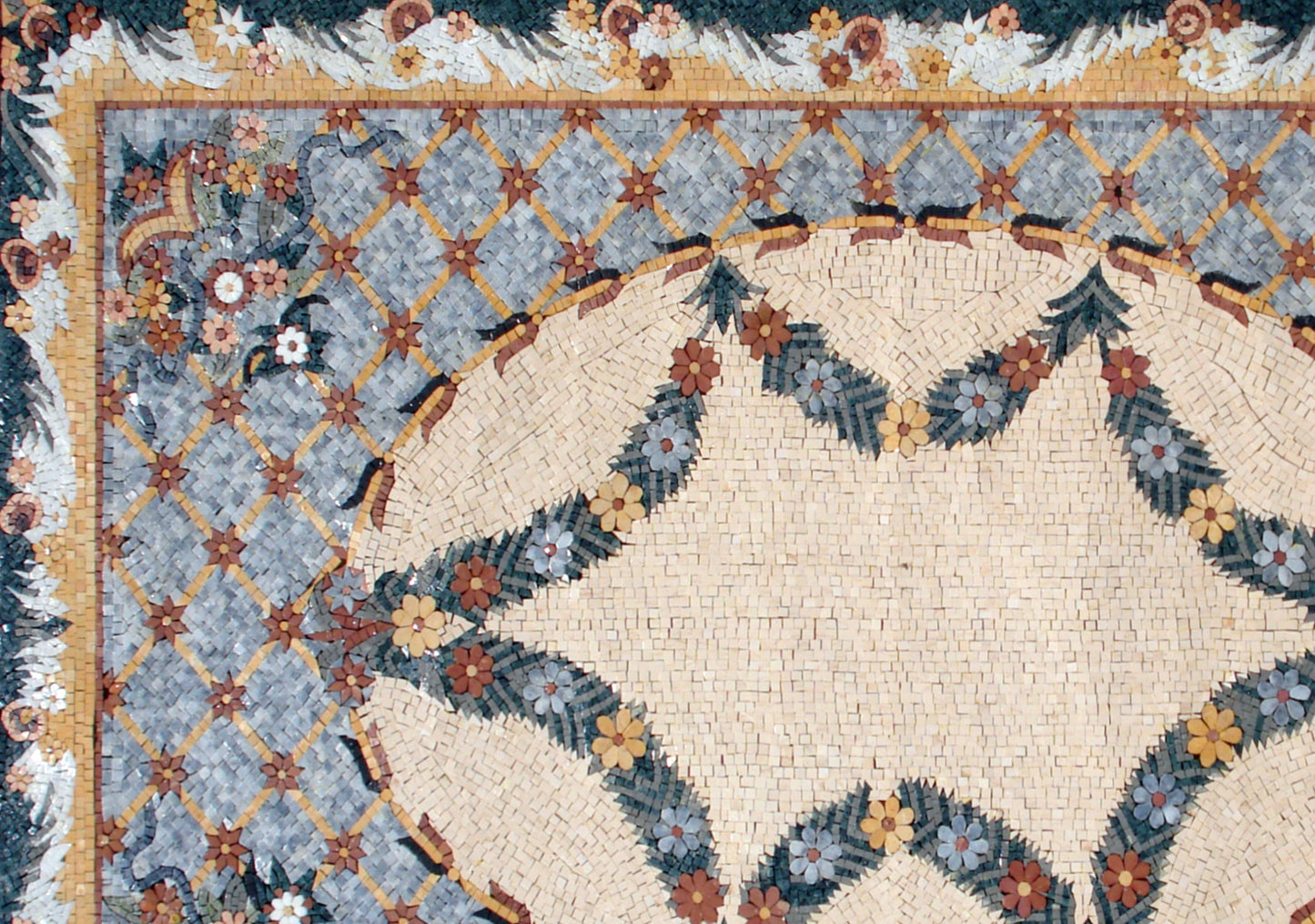 Floral Marble Stone Rug: Handmade Flower Pattern Carpet