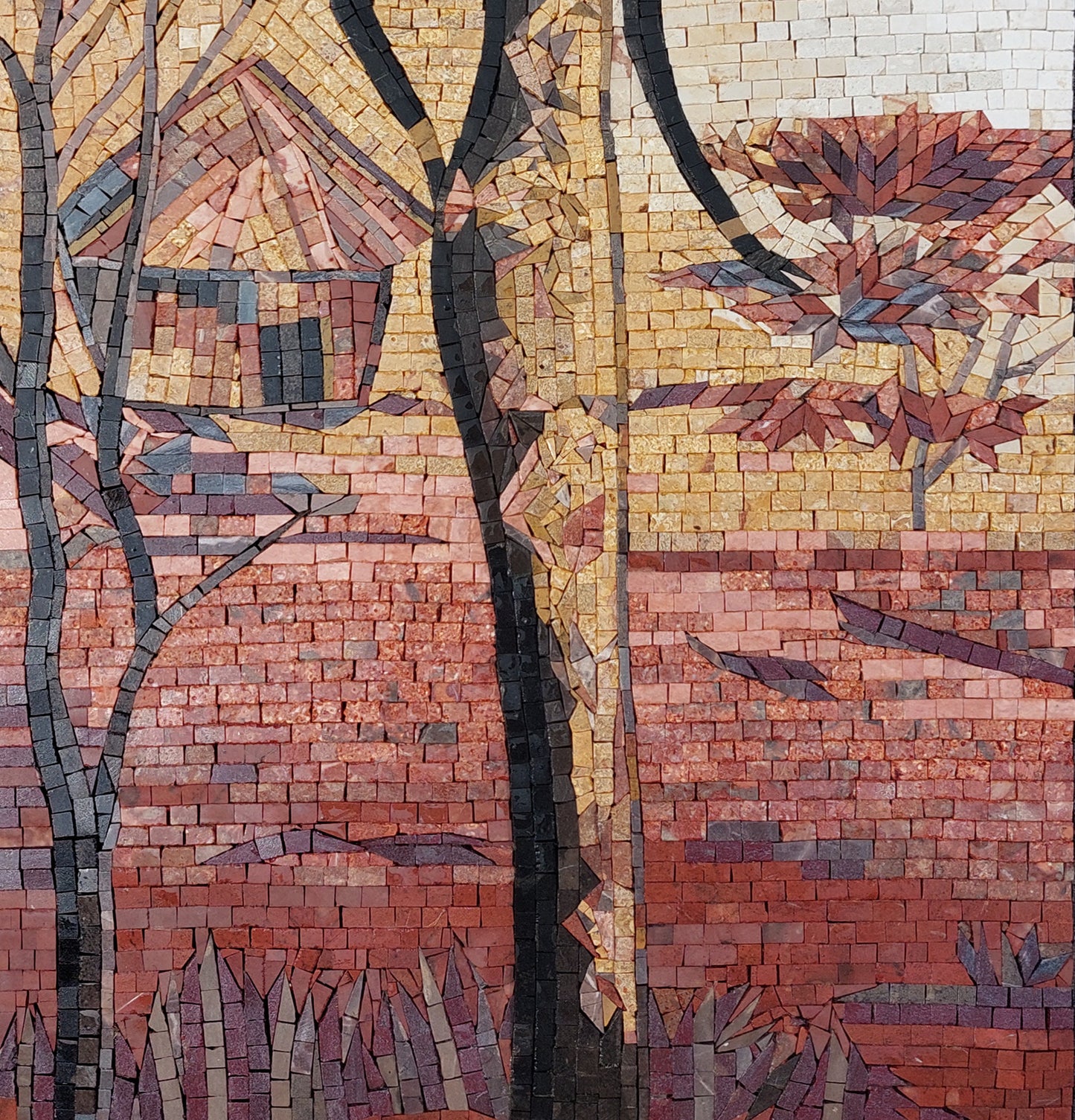 Handmade Farmer Woman Mosaic Tile Art: 32" x 16" Marble Stone