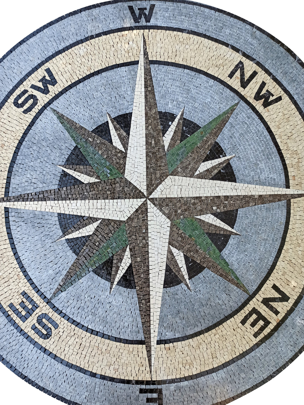 Handmade Compass Rose Marble Mosaic Tile Medallion (32 inch)