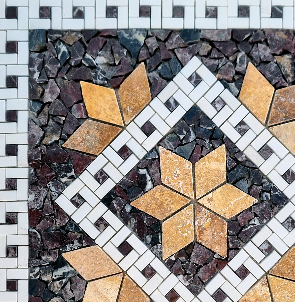 Handmade Natural Stone Mosaic Medallion: Tropical Art Decor (24"x24")