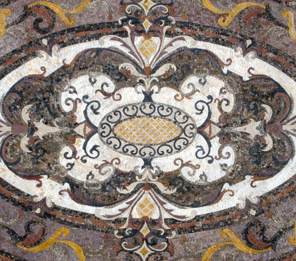 Oval Marble Mosaic Rug: Handmade Stone Medallion (72” x 48")