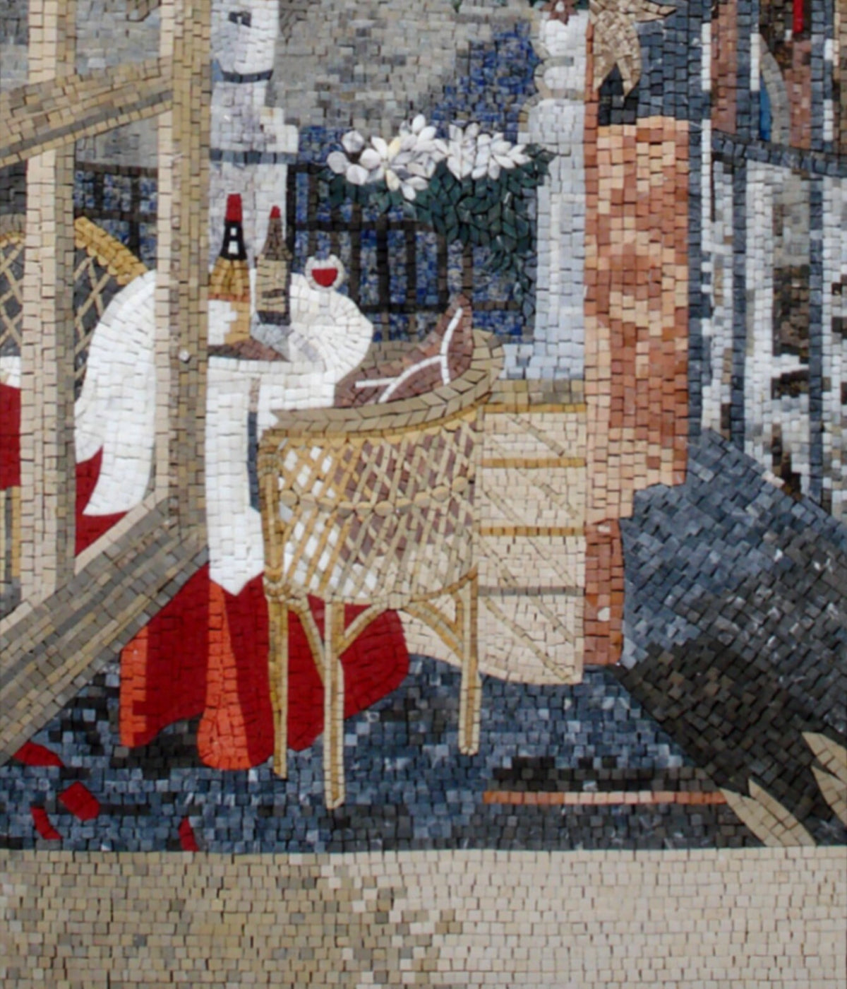 Handmade Coastal City Mosaic Mural: Abstract Stone Tile Artwork