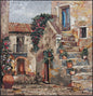 Handmade Cobblestone Street Mosaic Tile Art: European Town Floral Design