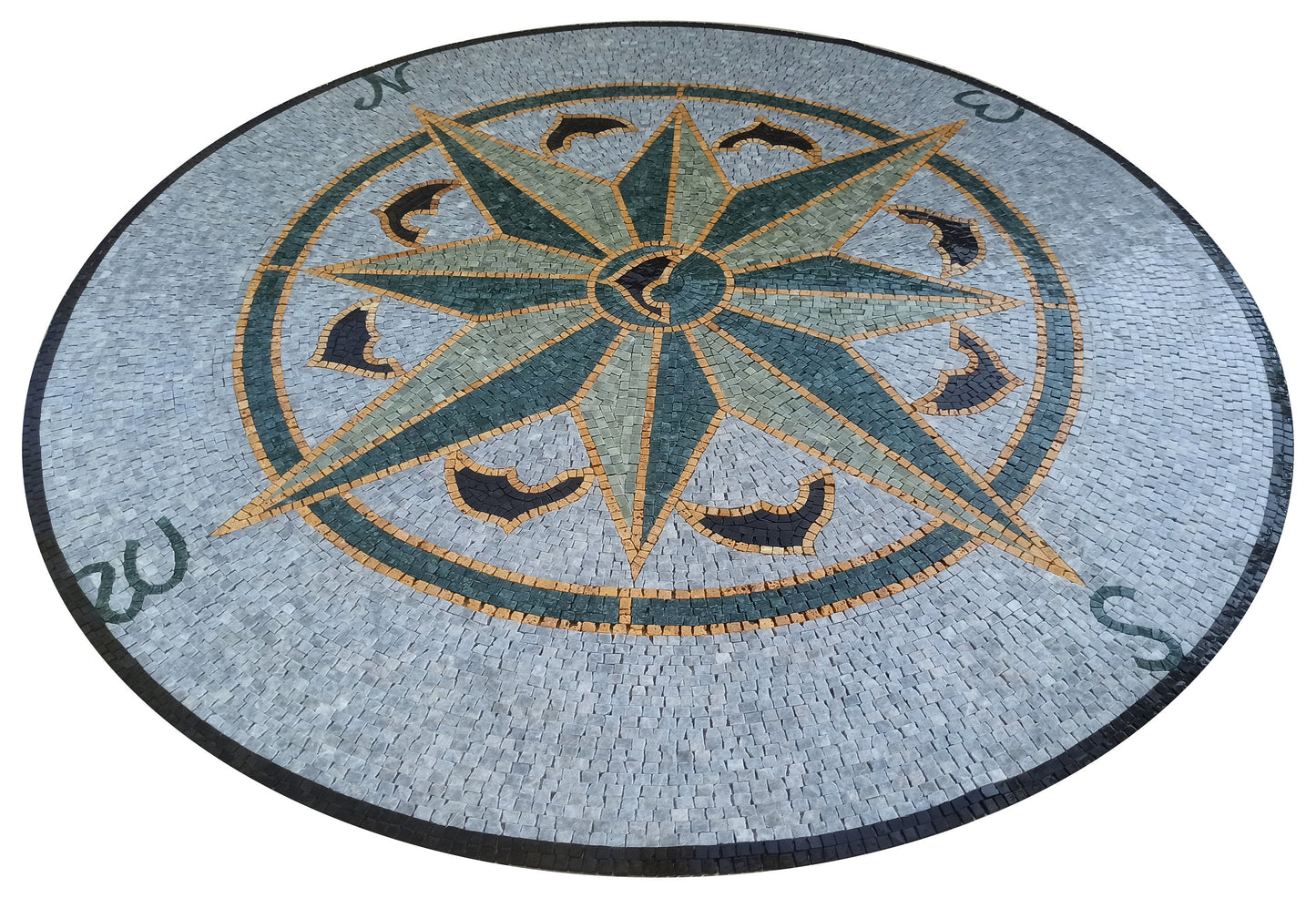 Aquatic Elegance -  Mosaic Design - Emerald Compass Rose with Dolphins Mosaic Medallion - Customization available
