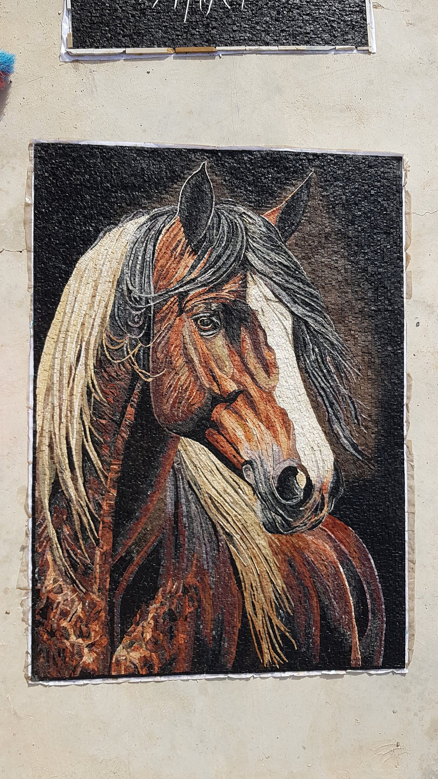 Handmade Horse Mosaic Tile Art: Marble Portrait Mural (48” x 34”)