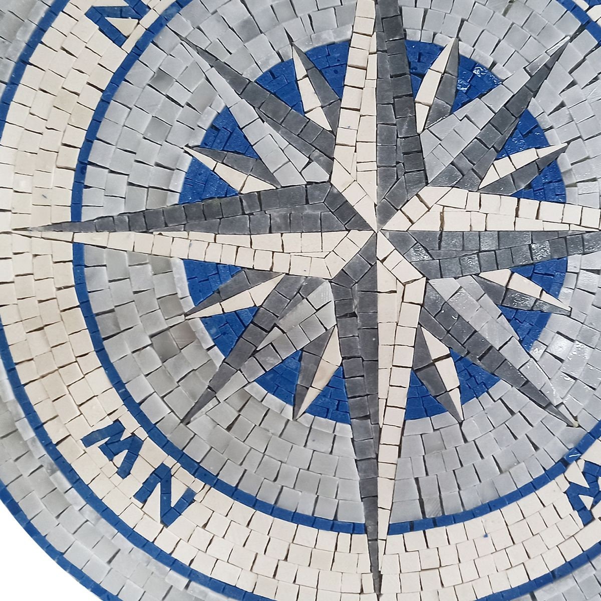 Coastal Serenity - Mosaic Medallion - Blue and Gray Compass Rose Design Art - Customization available