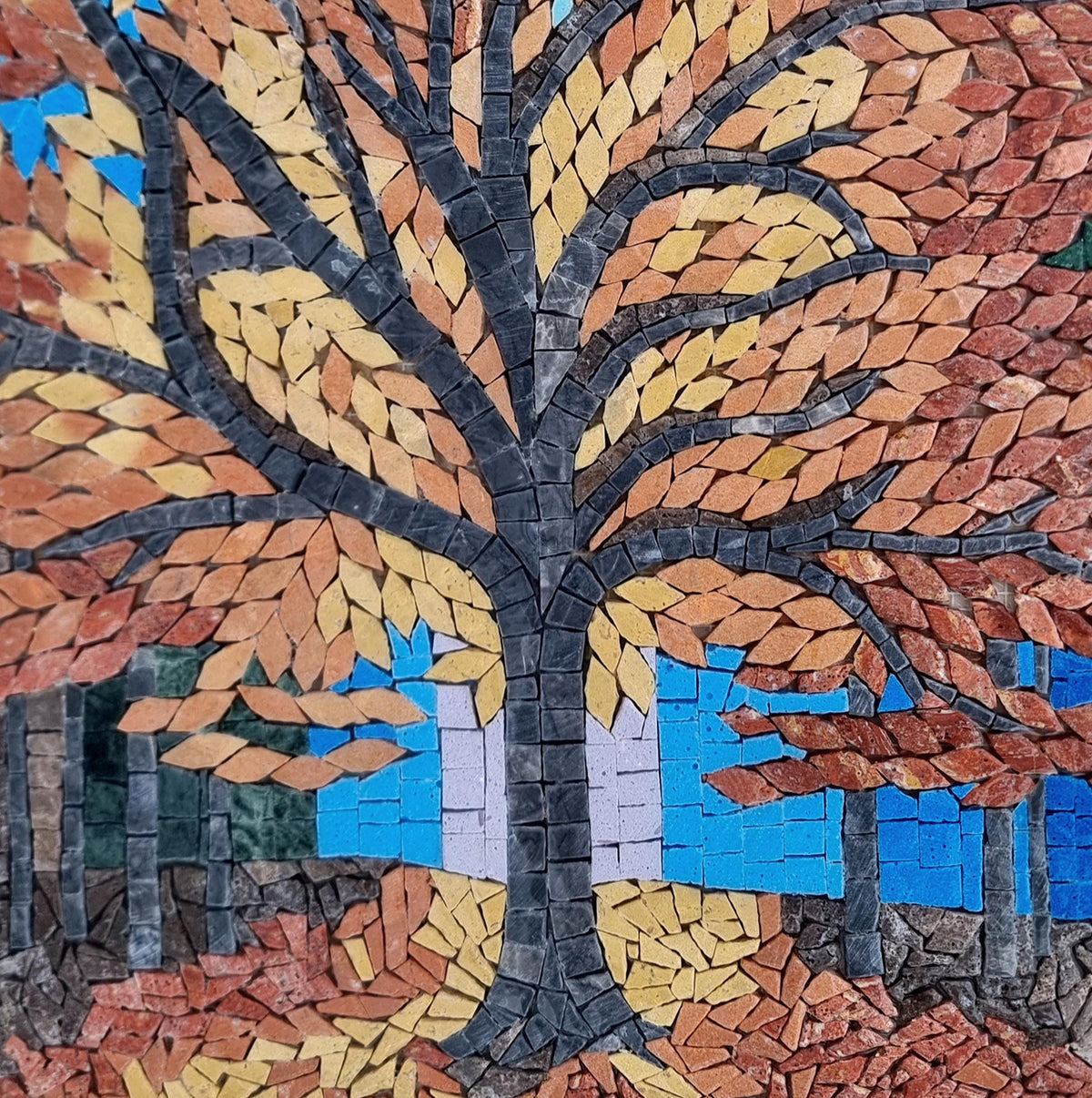 20"x20" Tree Mosaic Backsplash – Custom Handmade Marble Tile Art, Nature-Inspired Kitchen Decor, Customization Available