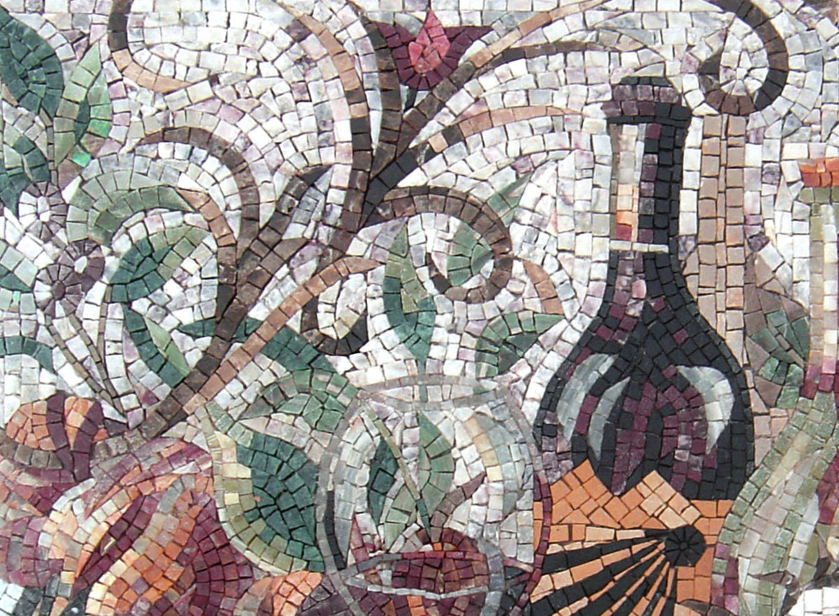 Wine and Glass Handmade Marble Mosaic Tile: Kitchen Backsplash Art