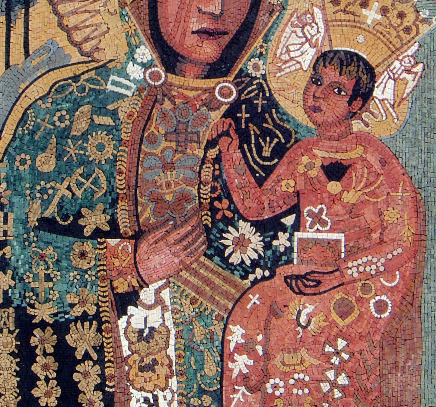 32x52 Mary and Jesus Mosaic – Religious Christian Decor, Eclectic Sacred Portrait, customization available