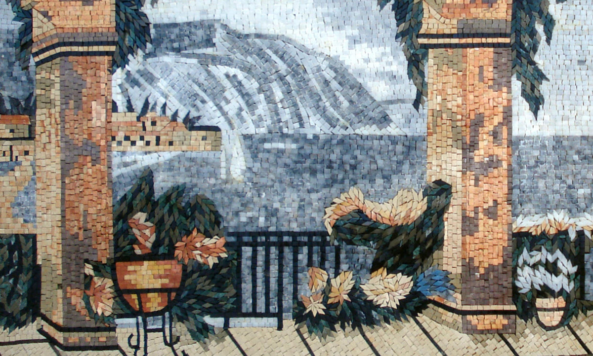 Handmade Beach View Marble Mosaic Tile Art (60” x 36”)