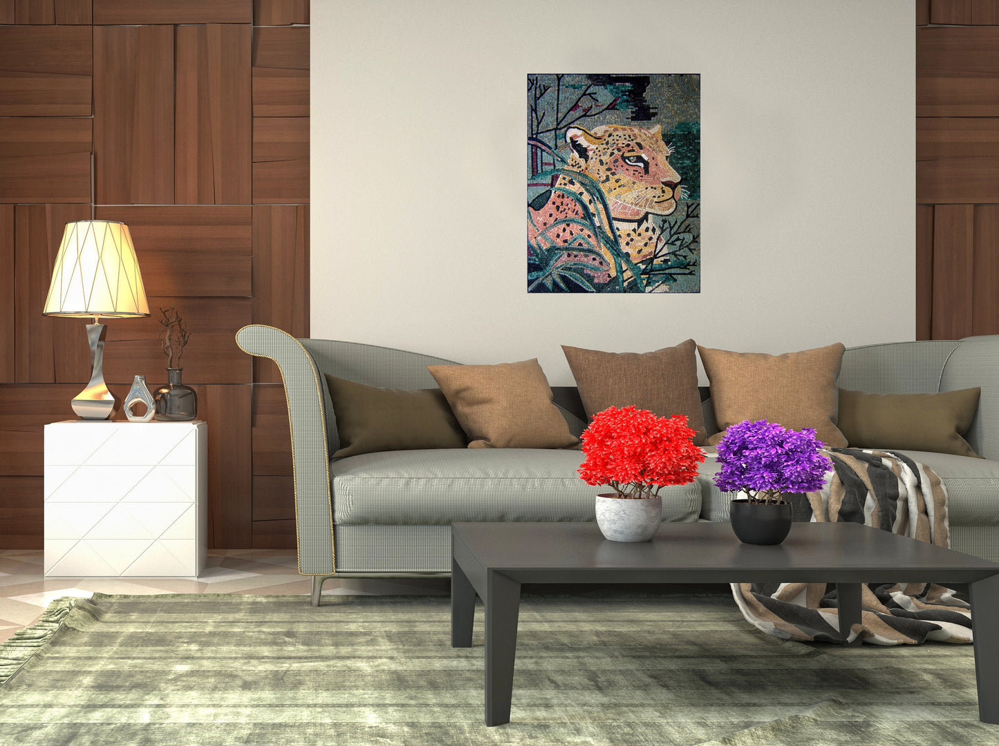 Handmade Tiger Marble Mosaic: Wild Animal Wall Art (40x32)