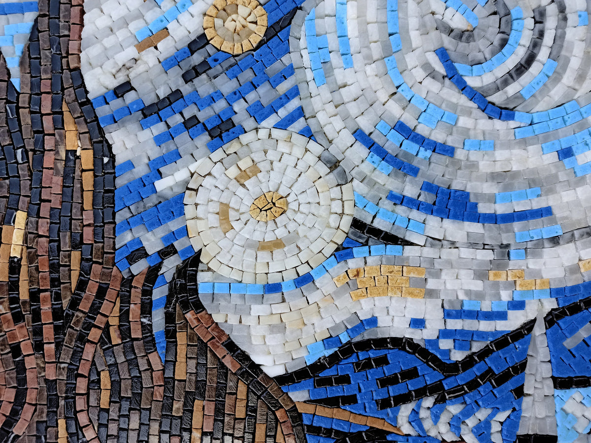 Van Gogh Starry Night Mosaic Art Tile: Handmade Marble Medallion (30” x 20”)