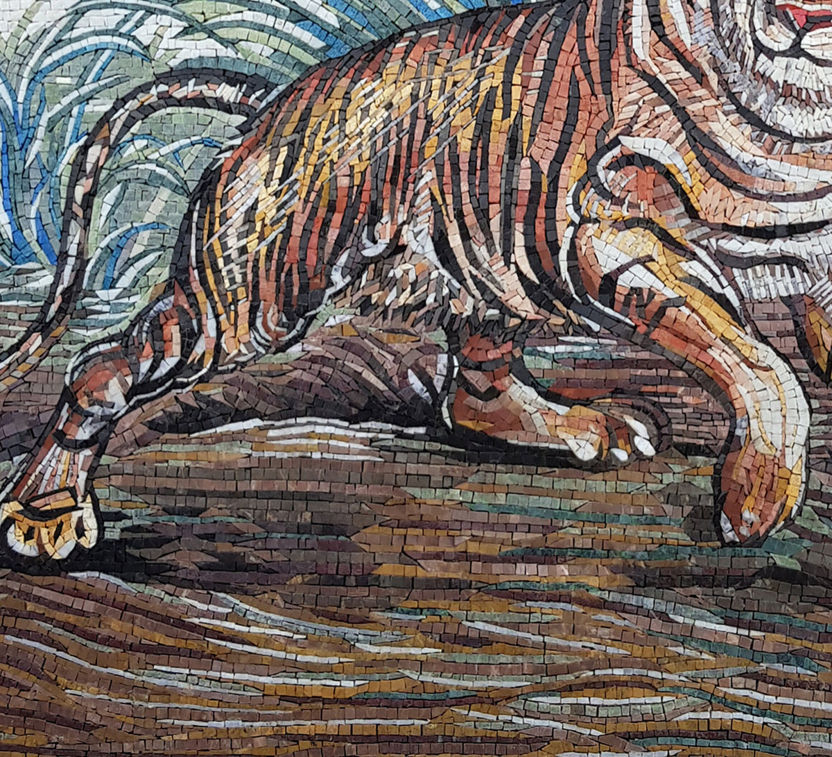 Handmade Tiger Mosaic Tile Art: Jungle Decor (40” x 36”)