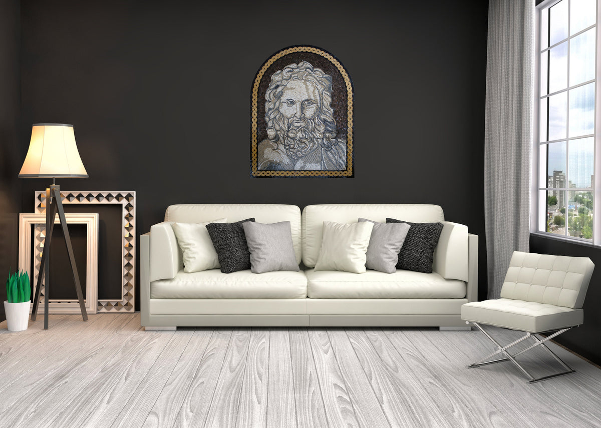 Handmade Homer Mosaic Tile Art: Greek Poet Reproduction