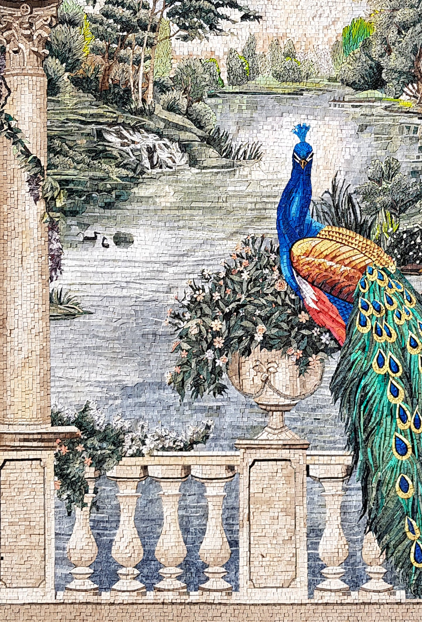 Handmade Peacock Mosaic Tile Art: Indoor/Outdoor Stone Mural