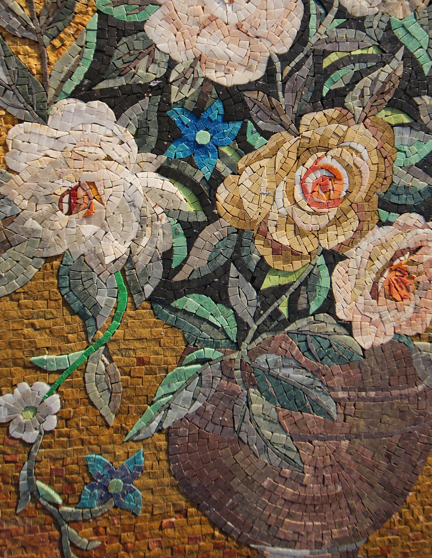 Handmade Floral Mosaic Mural: Blooming Flowers in Ceramic Vase