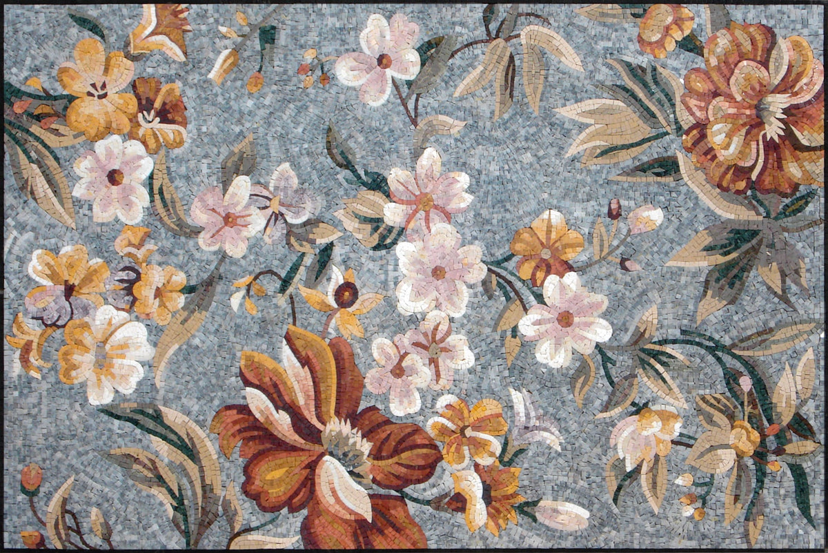 Floral Mosaic Rug: Handmade Natural Stone Art Carpet