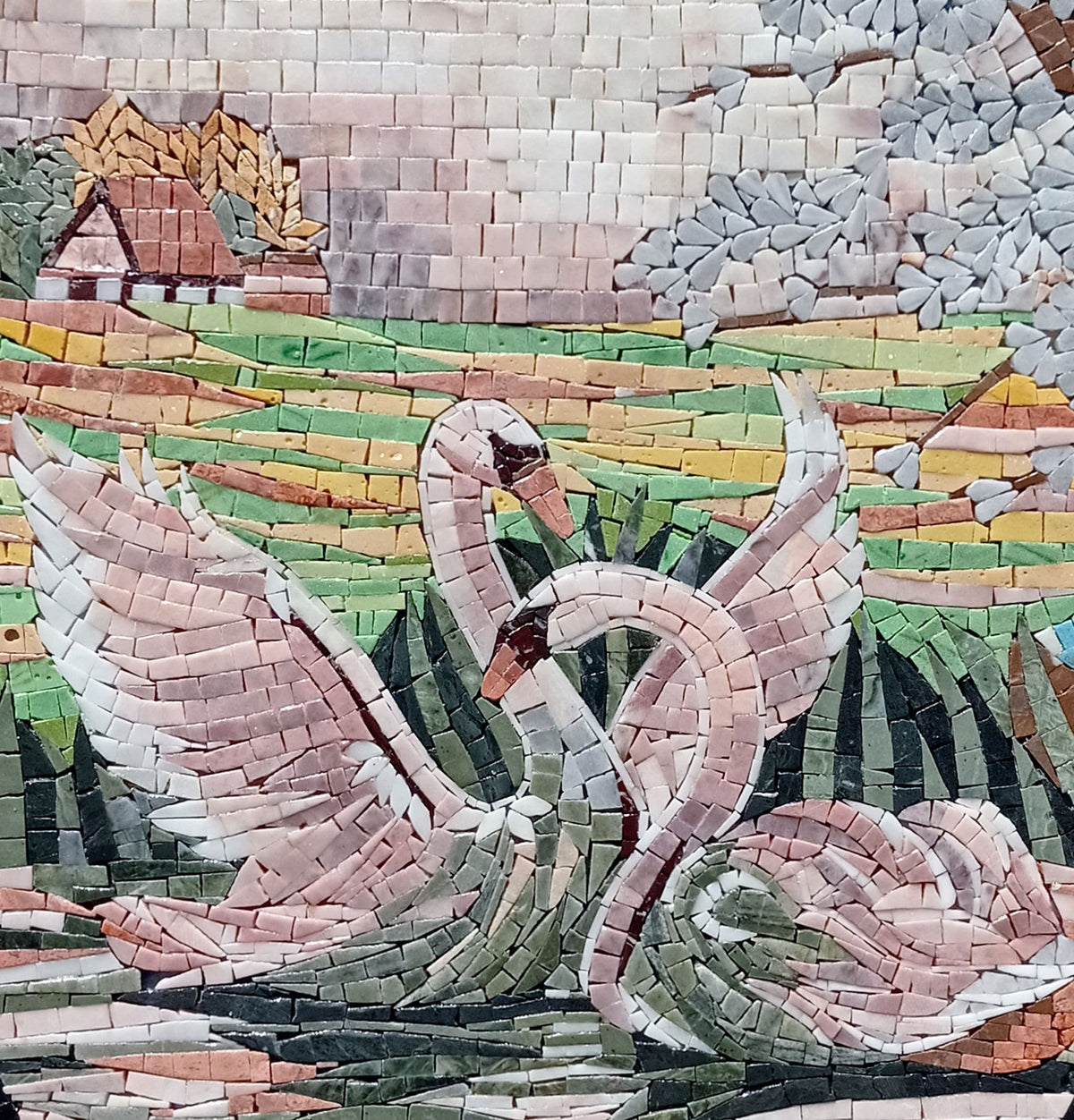 Handmade Swan Mosaic Mural: Lake Wall Art Decor (36" x 24")