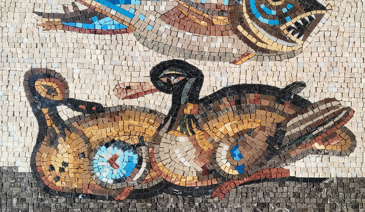 Handmade Fish and Duck Marble Mosaic Tile Art (32” x 32")