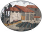 Handmade Marble Mosaic Tile Art: Rustic House Countryside Scene