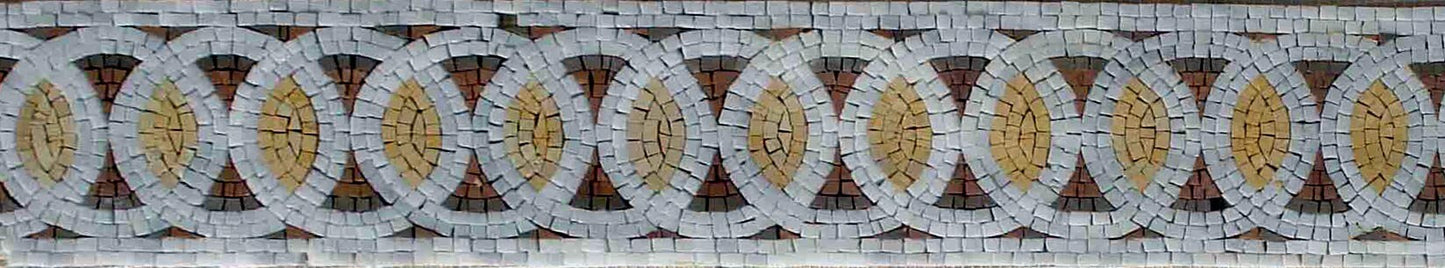 Geometric Circle Mosaic Border Tile: Marble Wall Art (8" x 40")
